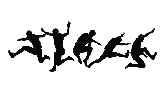 Athlete jumping silhouette sequence isolated on white background, Vector