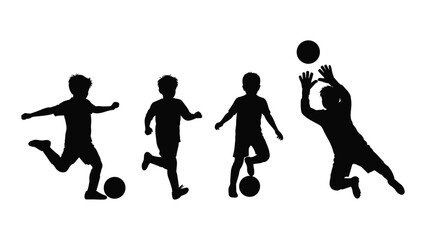 Children playing soccer silhouettes isolated on white background, Vector