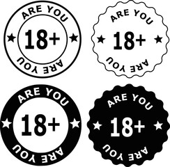 Bold 18+ circular warning badge icon design set for adult restricted content