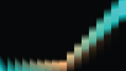 Abstract background with a minimalist curved pixelated line in a colorful gradient (teal, beige, cyan) on black with copy space.
