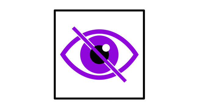 Purple eye symbol with a diagonal line through it, representing blindness or no vision