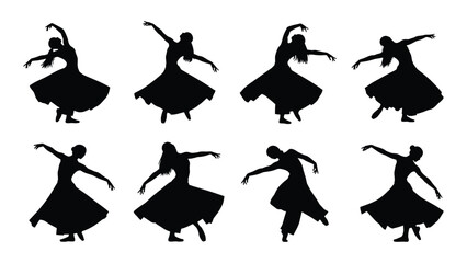 Graceful dancer silhouettes isolated on white background, Vector