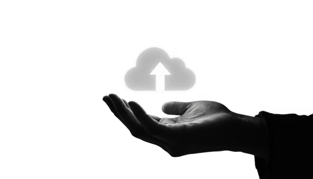 Hand holding cloud upload icon, transparent background