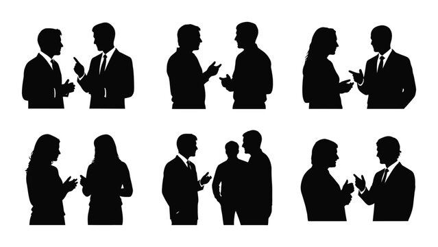 People talking silhouettes collection isolated on white background, Vector
