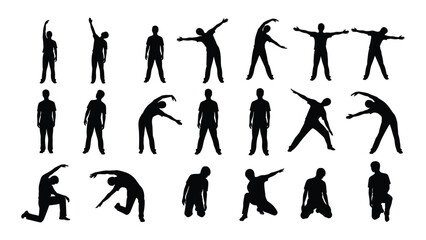 Human silhouette stretching and exercise poses isolated on white background, Vector