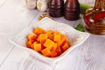 Yellow cheddae cheese cubes snack