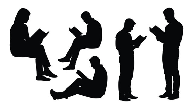 People reading silhouettes isolated on white background, Vector