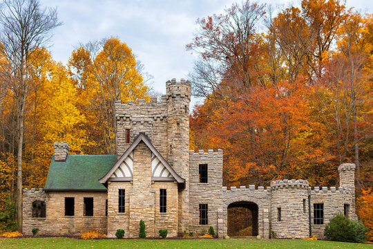 Squires Castle Ruin in Forest with Brilliant Autumn Colors