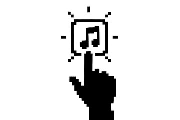 Pixel Hand Pressing Heart Icon on Transparent Background