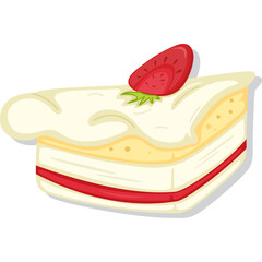 Slice of Vanilla Sponge Cake With Cream Filling and Strawberry Topping Isolated on Transparent Background A Sweet Dessert Treat Perfect for Baking and Celebration Designs