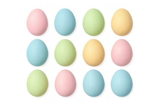 Colorful pastel easter eggs collection on transparent background