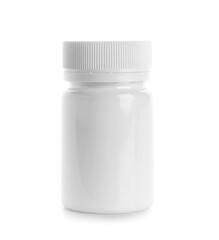 Blank plastic vitamin bottle on white background