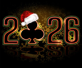 Poker New 2026 year clubs card, vector illustration