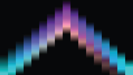 Abstract background with a colorful pixelated chevron or V-shape on black with copy space