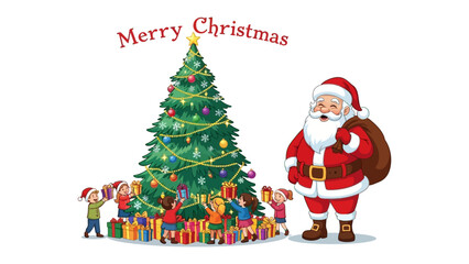 Christmas Cheer: Santa Claus and happy children celebrate the season with a decorated Christmas tree and gifts. Capture the festive spirit and joy of the holiday season.