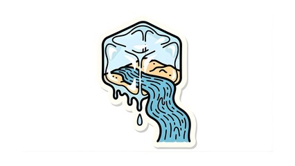 Fototapeta premium Ice Cube Melting into a Flowing Stream Freshness and Environmental Change