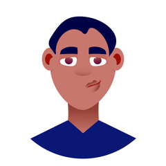 Stylized Portrait Of A Man With Dark Hair And Blue Shirt Expressing Skepticism With A Subtle Lip Bite Against A Transparent White Background