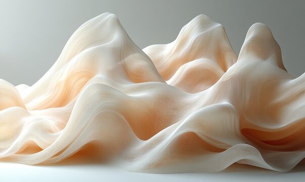 Delicate abstract flowing sheer fabric waves simulation in pale peach and beige nude color. - Powered by Adobe