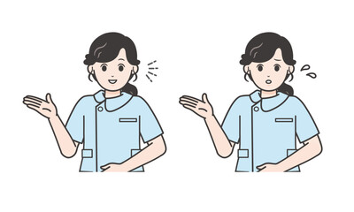 案内する女性看護師のイラストセット