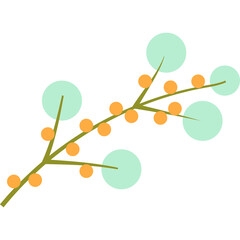 Stylized Branch with Green Circles and Orange Dots on Transparent Background Minimalist Botanical Illustration