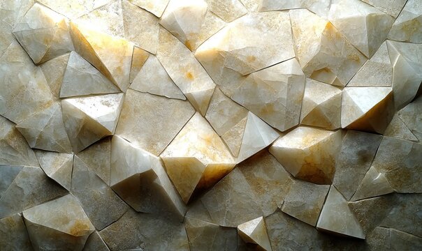 Geometric faceted background of polished beige onyx or translucent quartz crystal shards. - Powered by Adobe