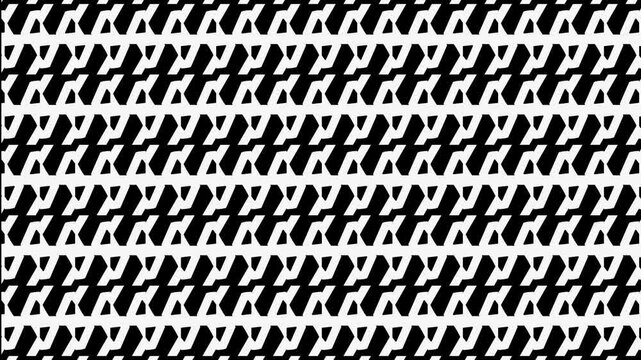  Animation Monochromatic abstract geometric pattern with repeating interlocking black and white angular shapes creating a textured background.