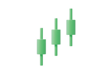 3d green candlesticks icon. bullish trading growth concept. Minimal cartoon candlestick bar chart forex stock for fintech dashboard banner. isolated on white background. 3d render.