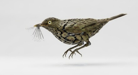 Fototapeta premium Robotic Bird Engineering Marvel Holding Wires Innovative Technology Wildlife Machine Mechanical Bird Futuristic Design Artificial Intelligence Automation