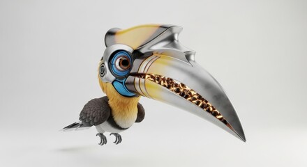 Cybernetic Hornbill with Metal Beak and Robotic Eye Concept Art