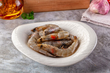 Raw fresh tiger prawn in the bowl