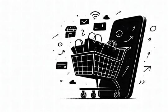 Electric whitedigital background with holographic shopping and WiFi symbols