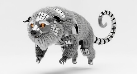 Obraz premium Lemur Robotic Design Hybrid Animal Tech Integration Metallic Furry Creature Animal Automation Concept Wildlife Machine