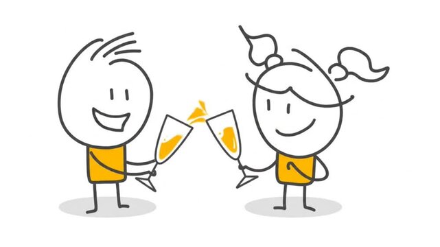 Stick figures. celebration, party, cocktail. Hand drawn doodle line art cartoon design character.