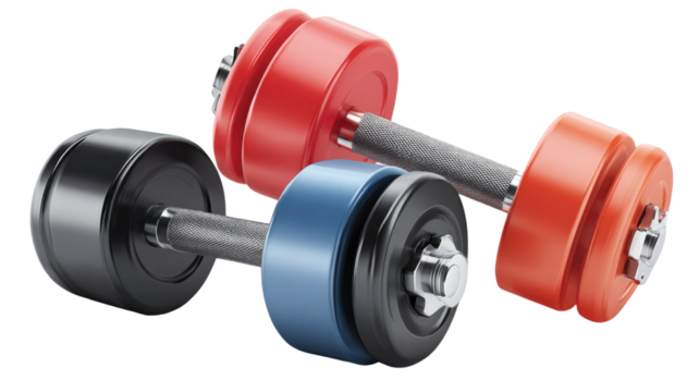 Metal gym dumbbell on white background for fitness and strength training