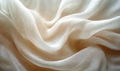 Soft, luxurious, flowing sheer fabric texture background. draped cream textile material detail.