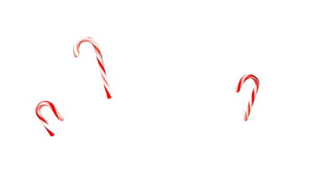 Three candy canes with red and white stripes on a stark black background creating a festive holiday scene