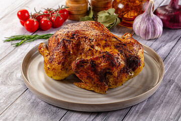 Hot tasty grilled whole chicken