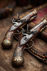Vintage flintlock pistols showcase fine craftsmanship and historical significance in a duel setting