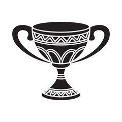 Ancient greek style trophy cup with decorative patterns on white background