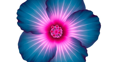 Vibrant blue hibiscus flower with glowing pink center isolated on transparent background