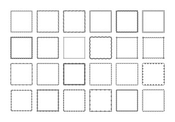 Black square border frames with braided and rope ornaments and empty place, isolated on a white background. Large collection of different edging, outline framing. Vector big set for stamp, label, card