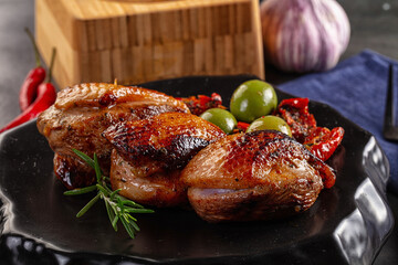 Roasted duck medallion with dry tomato