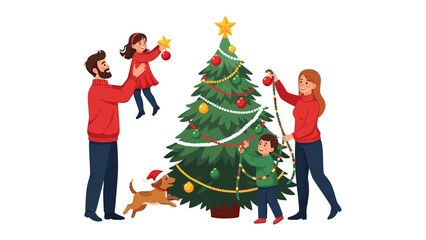 Christmas Family Moments: A family decorates their christmas tree together, embracing the festive spirit and creating joyful memories.