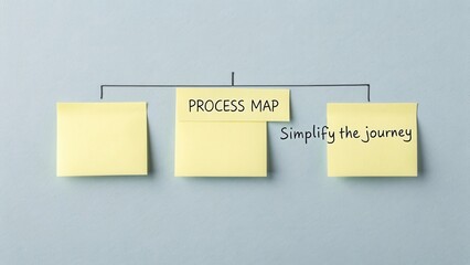 Visual representation of a process map with sticky notes illustrating workflow management and simplification of tasks in business