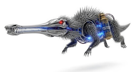 Cybernetic Pangolin Robotic Creature Futuristic Wildlife Automation Technological Animal Steel Scales Armor Digital Art