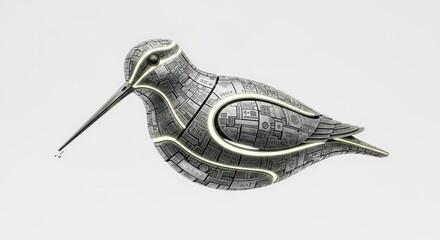 Robotic Woodcock with Circuitry Details on White