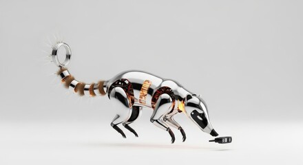Chrome Robotic Badger with Exposed Mechanisms on White