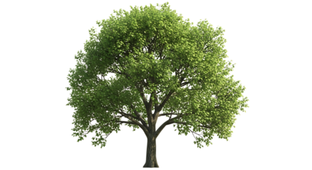 Green deciduous tree with lush foliage isolated on transparent background