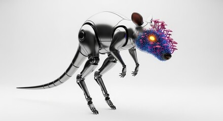 Cyborg Kangaroo Rat: Mechanical Rodent with Fungi Details, Robot Animal on White