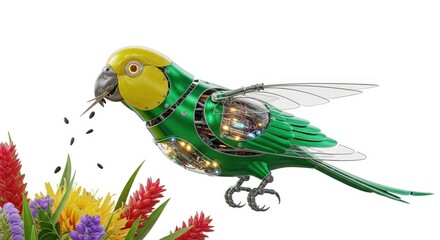 Robotic Parrot Machine Collects Food Metallic Engineering Design Robotic Animal Machine Technology Artificial Intelligence Bird Botanical Garden